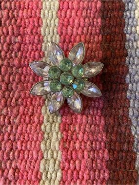 Vintage Anthropologie Mint Green and Pink Crystal Flower Brooch